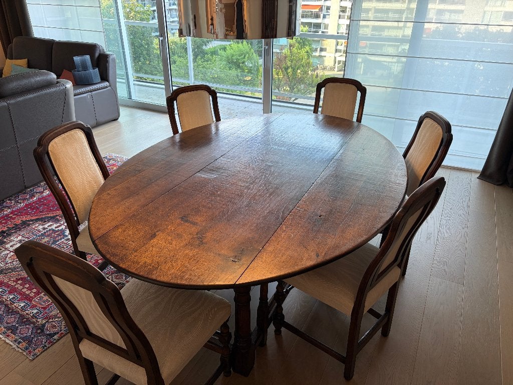 grote ovale houten eettafel met 6 stoelen – donker hout, Huis en Inrichting, Tafels | Eettafels, Ophalen, Klassiek, 150 tot 200 cm