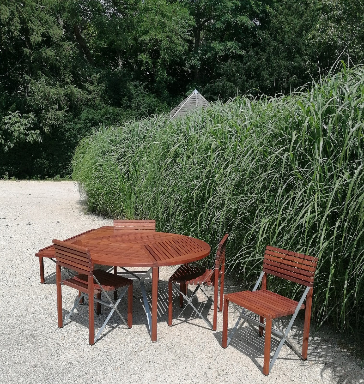 Tuintafel met stoelen en ligzetel., Tuin en Terras, Ophalen, Teakhout