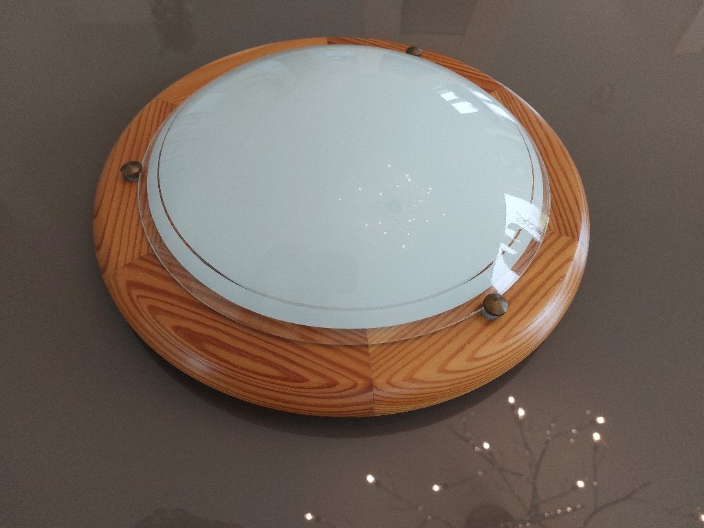 Plafonnier verre et bois, Enlèvement, Comme neuf, Verre, Plafonnier