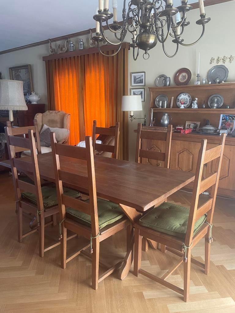 Massief eiken eetkamer set, Enlèvement, Comme neuf