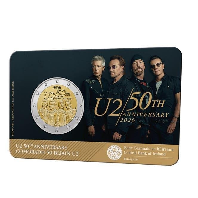 U2 coincard 50 jaar, Ophalen of Verzenden, Ierland, 2 euro, Losse munt