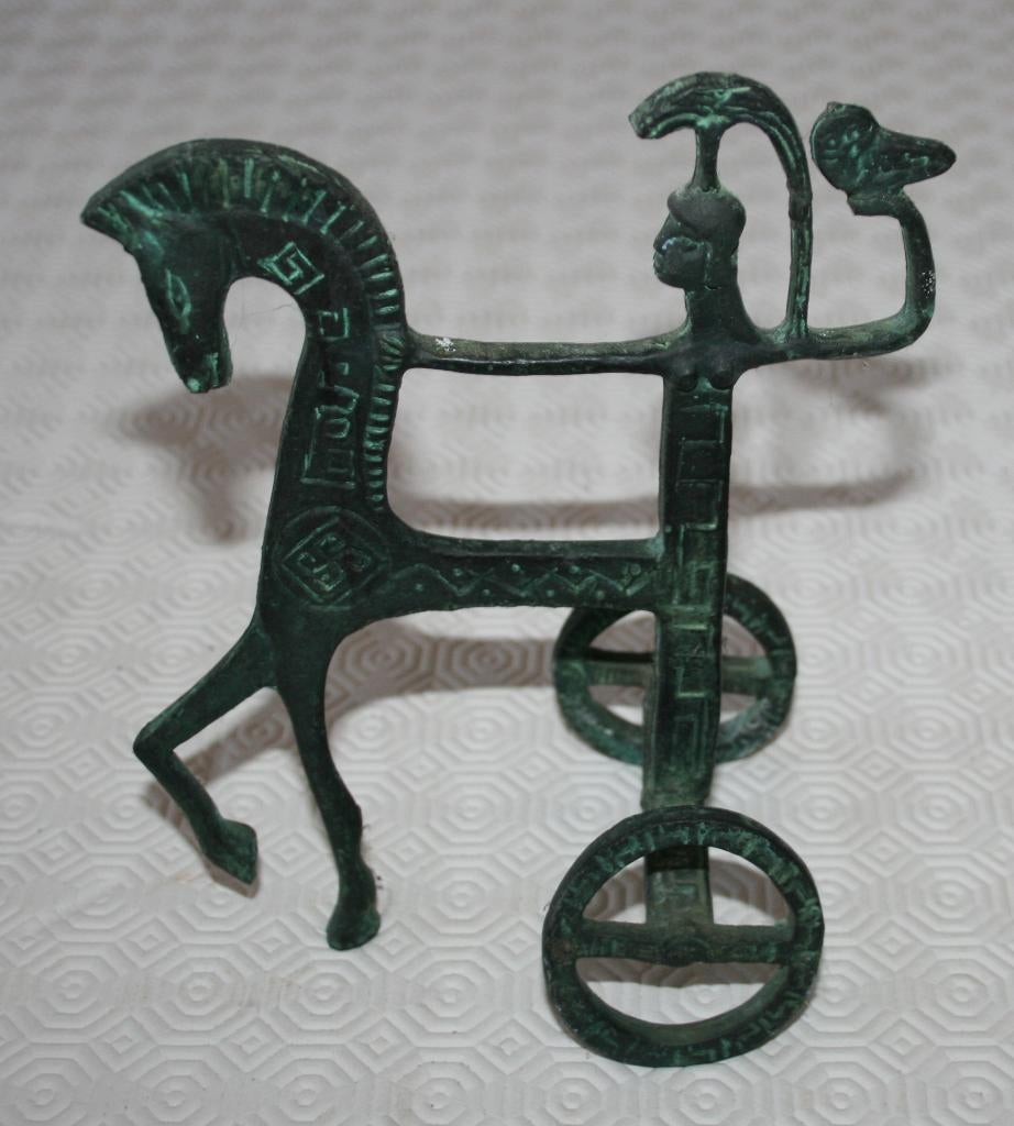 Chariot grec vintage en laiton/bronzeguerrier, Ophalen