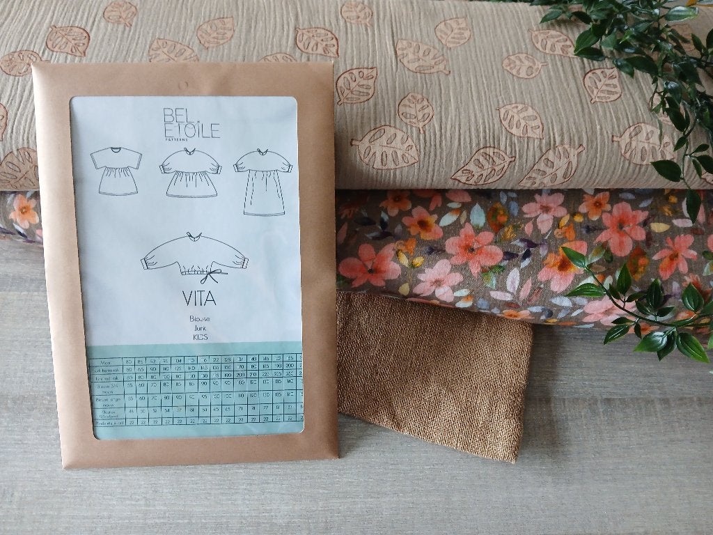 PROMO: Naaipakket double gauze stof + naaipatroon Bel Etoile, Hobby en Vrije tijd, Meerkleurig, 120 cm of meer, Ophalen of Verzenden