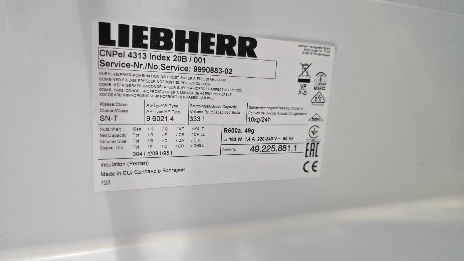 Liebherr refrigerator with freezer, Electroménager, Congélateurs, Enlèvement, Moins de 60 cm, 160 cm ou plus