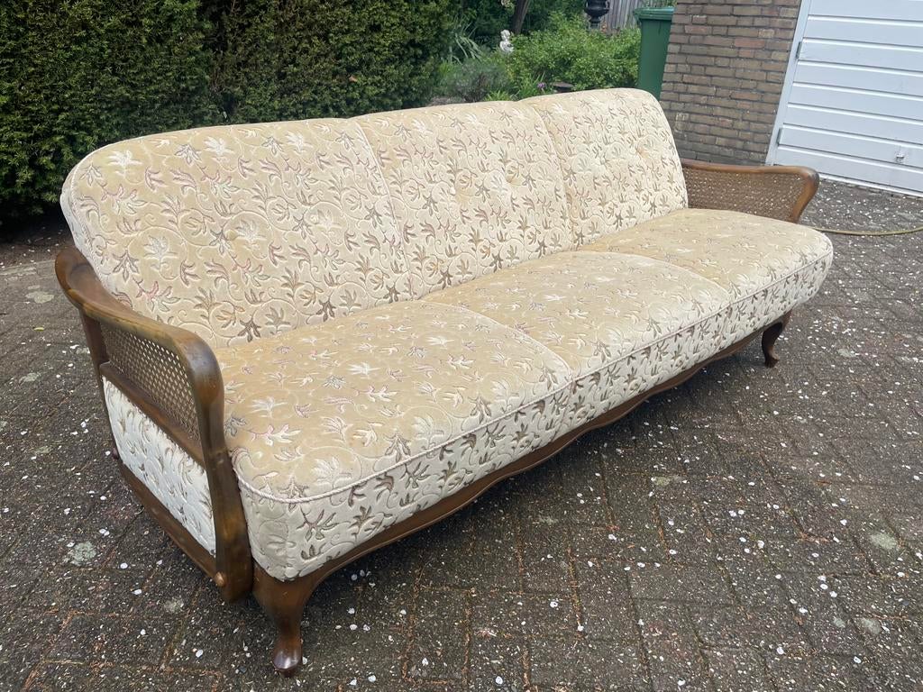 Zetel vintage bank sofa velours beige barok queen ann retro, Antiek en Kunst, Ophalen