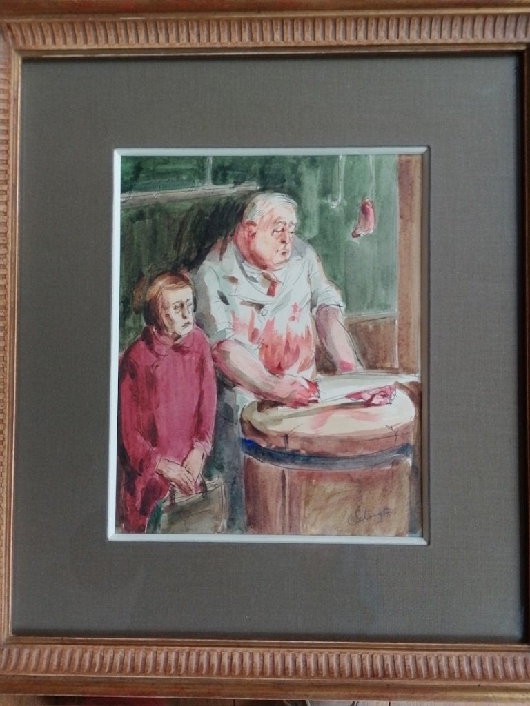 Lode Sebregts  1906 - 2002   Aquarel Beenhouwer, Antiek en Kunst, Verzenden, Gesigneerd, Aquarel