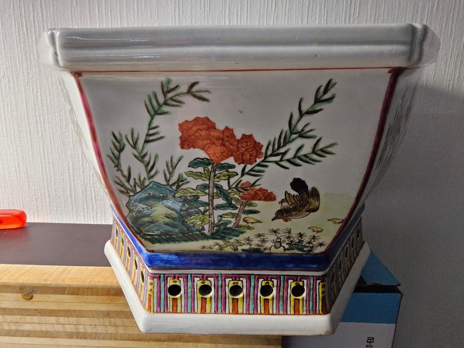 Vintage Vittel Frankrijk Chinoiserie plantenbak  jaren70/80, Tuin en Terras, Ophalen