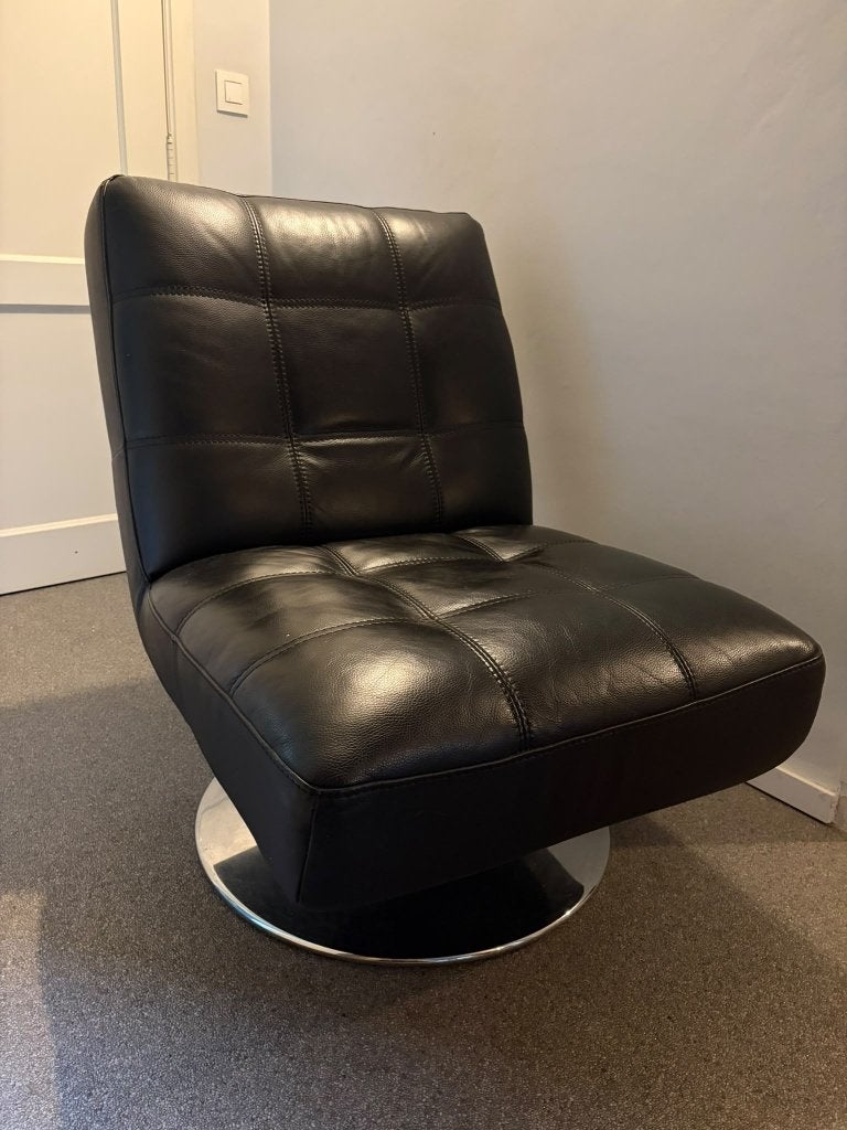 Zwarte design draaifauteuil / lounge zetel – 360 draaibaar, 75 à 100 cm, Moins de 150 cm, Une personne, Utilisé