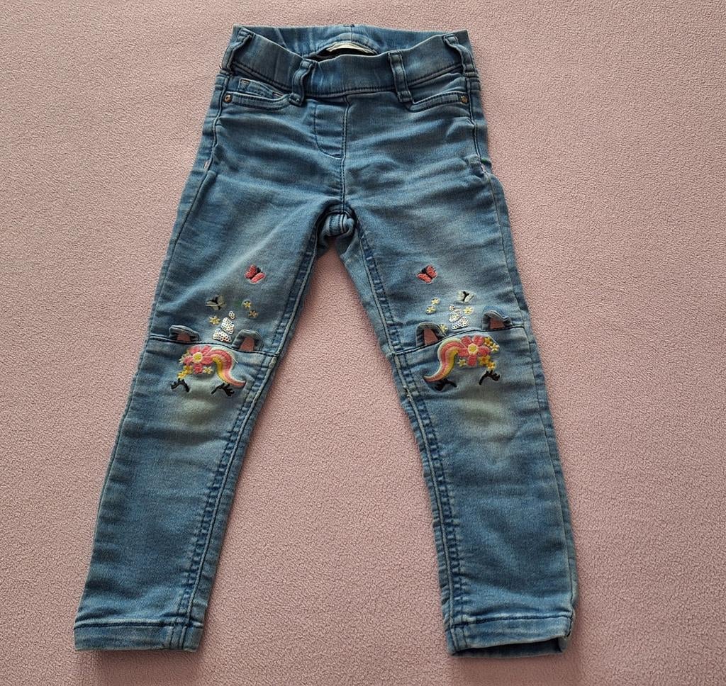 Leuke met print en glitter jeans elastische taille maat 92, Kinderen en Baby's, Meisje, Ophalen of Verzenden, Zo goed als nieuw