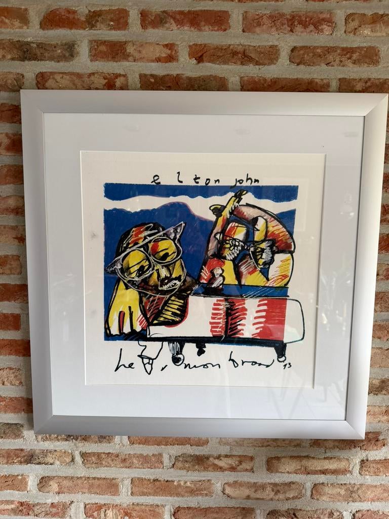 Replica Herman Brood, Elton John, mooi ingekaderd, Antiek en Kunst, Ophalen