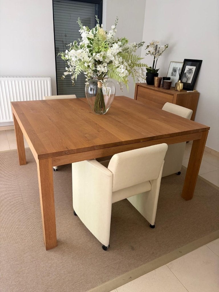 Table Ethnicraft en chêne massif huilé + 4 fauteuils Mobitec, Maison & Meubles, Salles à manger complètes, Enlèvement, Utilisé