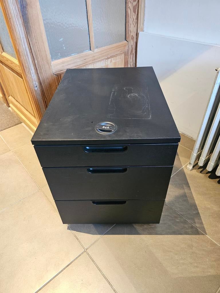 Caisson de bureau noir – 3 tiroirs – bon état, Enlèvement