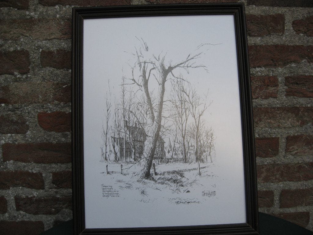 pentekening Andreas Vanpoucke: kasteel Watervliet Handzame, Antiek en Kunst, 1950 - 1999, Ophalen of Verzenden, 32 cm, Landschap