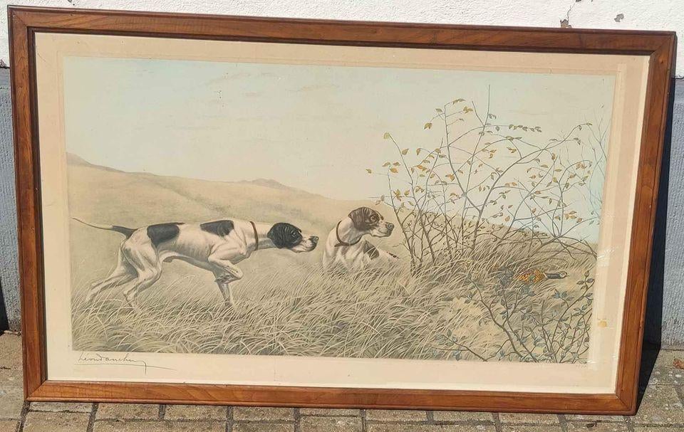 gravure chien de chasse signe leon danchin, Ophalen, Gravure, Genummerd