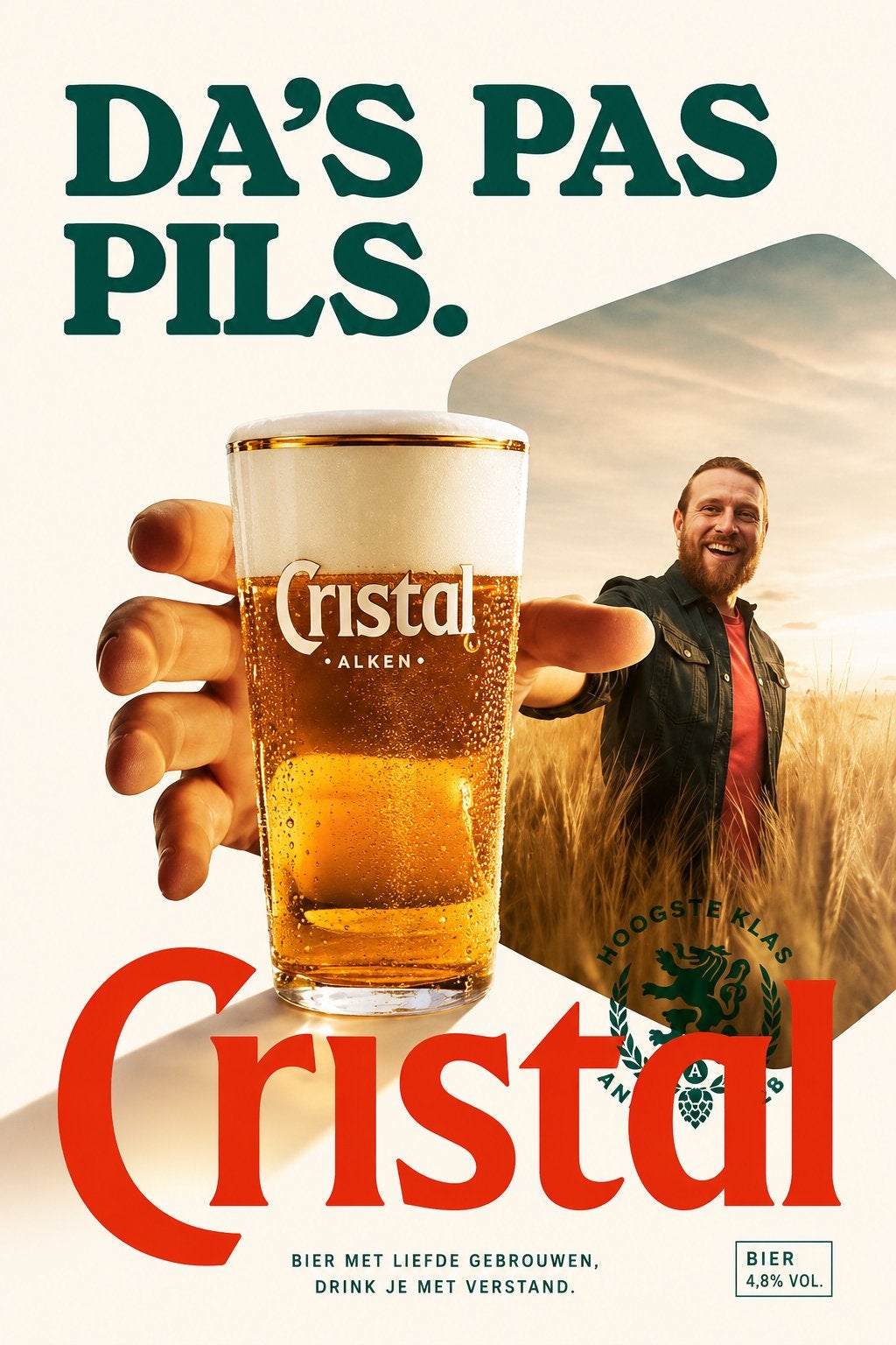 Metalen reclamebord Cristal Alken 5 - retro vintage mancave, Verzamelen, Biermerken, Nieuw, Reclamebord, Plaat of Schild, Overige merken