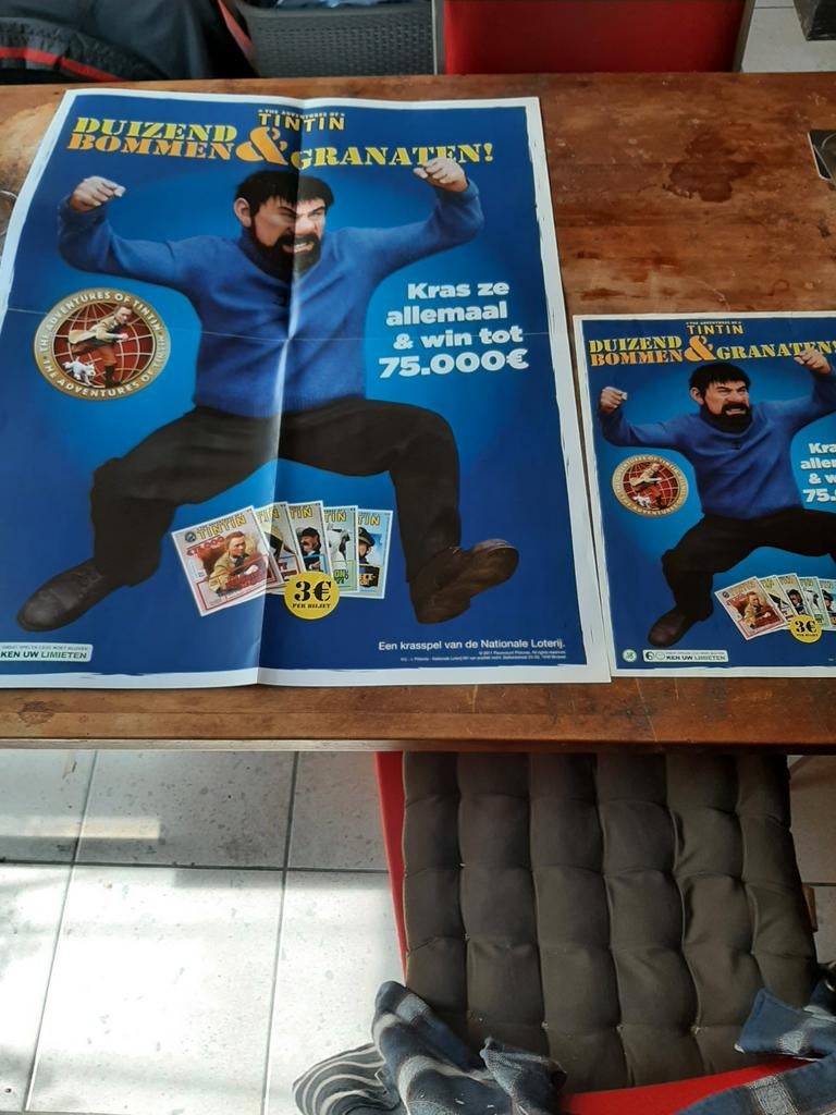 2 posters  tintin  met krasbiljetten specimen, Collections, Posters & Affiches, Envoi