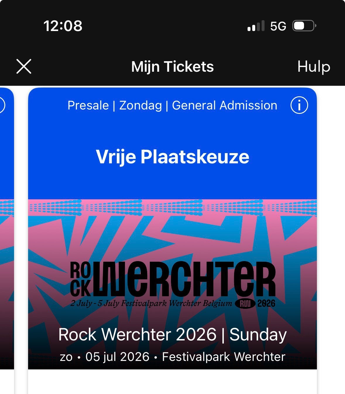 1 ticket Rock Werchter zondag 5 juli 2026, Tickets en Kaartjes, Eén persoon, Juli