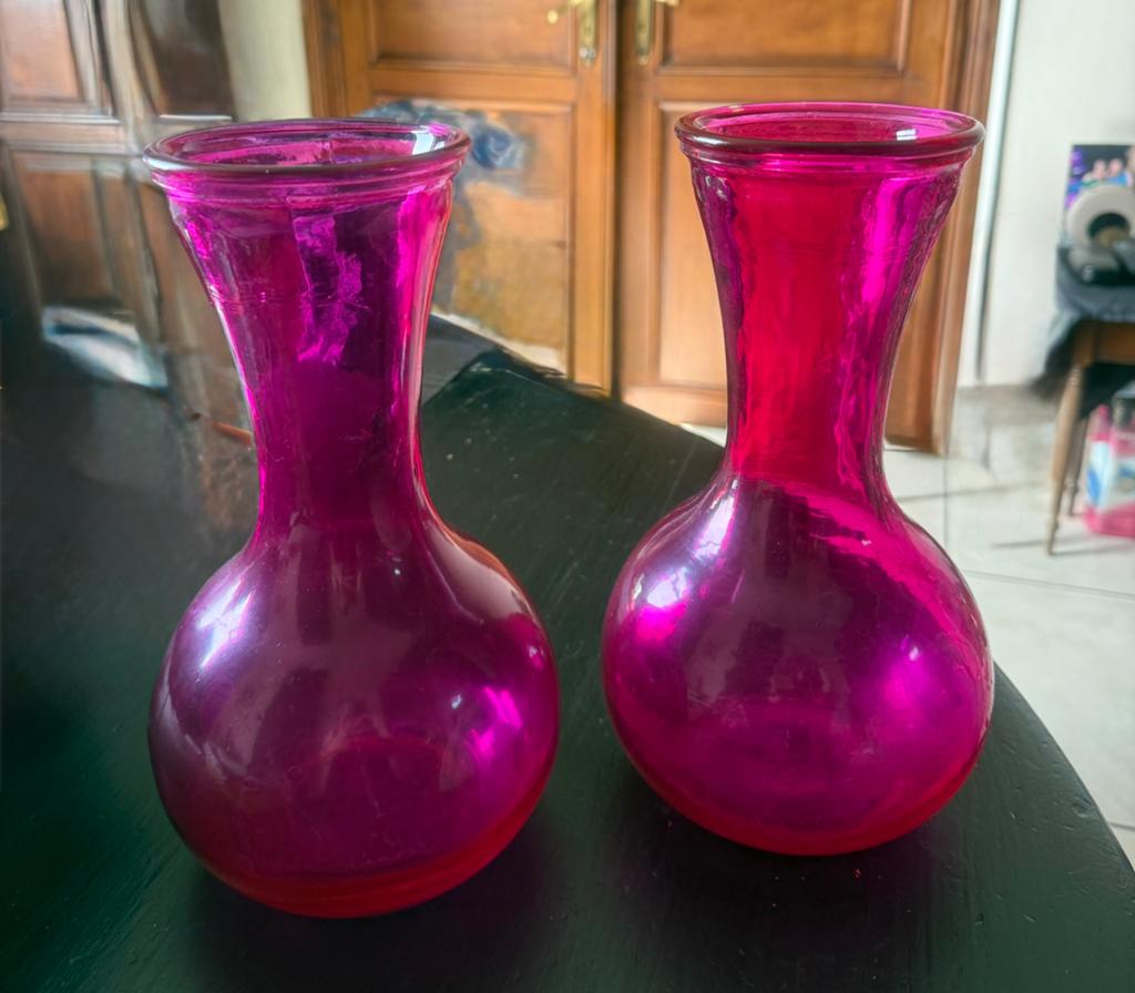 2 vases fuchsia, Moins de 50 cm, Autres couleurs, Verre, Enlèvement
