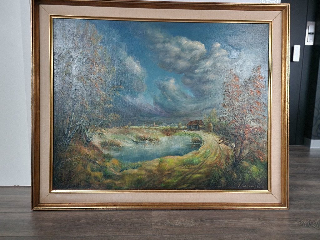 schilderij landschap, Paysage, Enlèvement, Classique, Signé