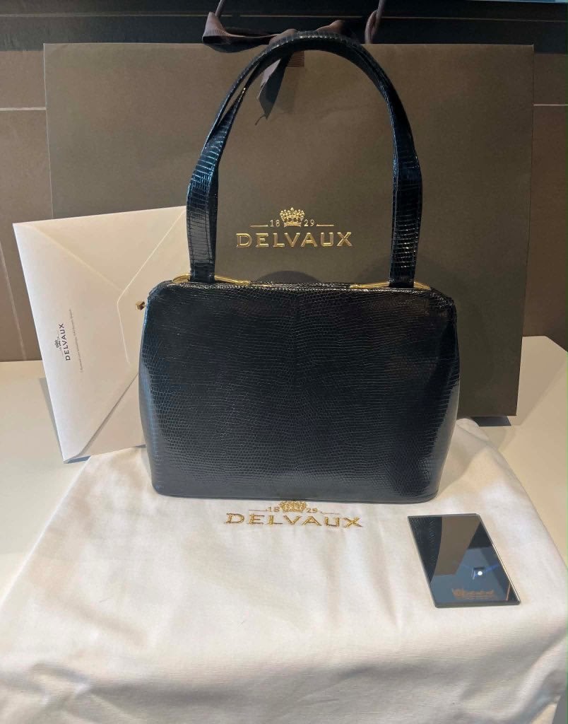 Delvaux lezard leer, Handtassen en Accessoires, Tassen | Damestassen, Gebruikt, Handtas, Zwart, Ophalen of Verzenden