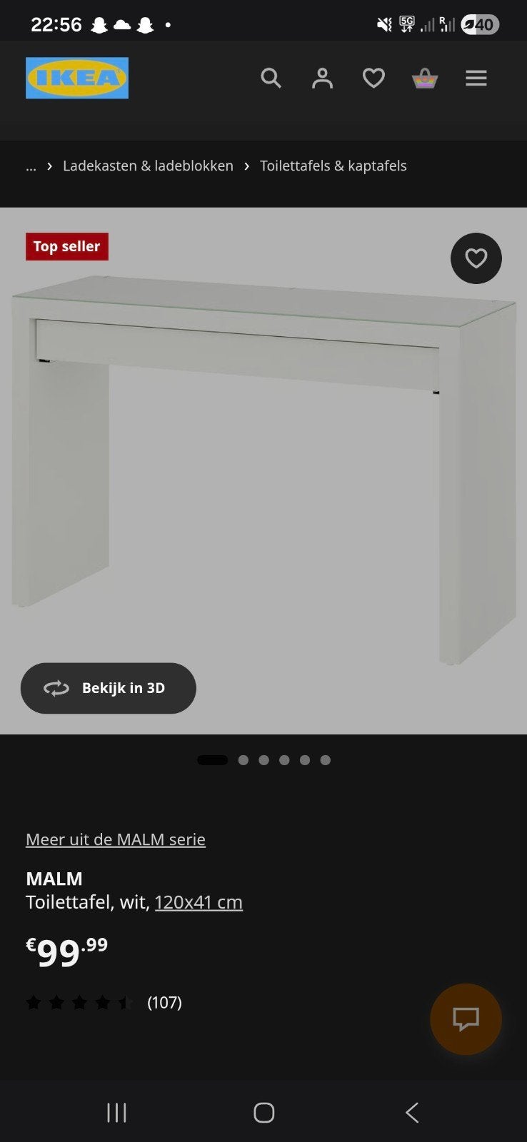 ikea MALM toilettafel 120x41, Huis en Inrichting, Ophalen, Gebruikt