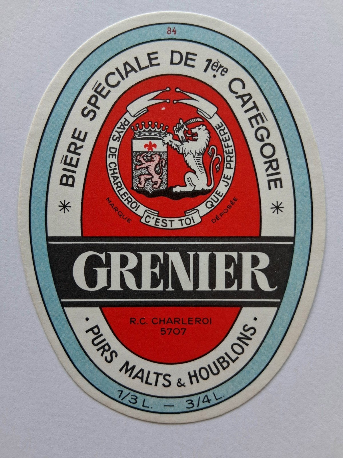 oud bieretiket België Grenier Charleroi : speciale, Collections, Envoi, Utilisé, Autres types, Autres marques