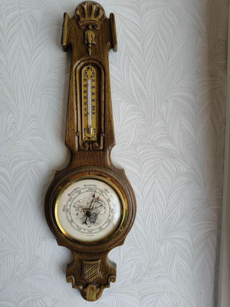 Klassiek weerstation met thermometer en barometer, Audio, Tv en Foto, Weerstations en Barometers, Ophalen, Weerstation