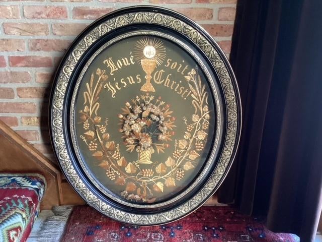 Antieke ovale zwarte kader, Antiek en Kunst, Curiosa en Brocante, Ophalen