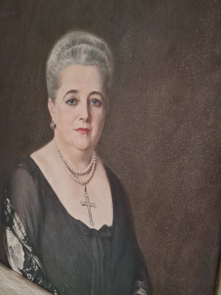 Statig oliedoek portret 'Lady in formal dress', Ophalen of Verzenden