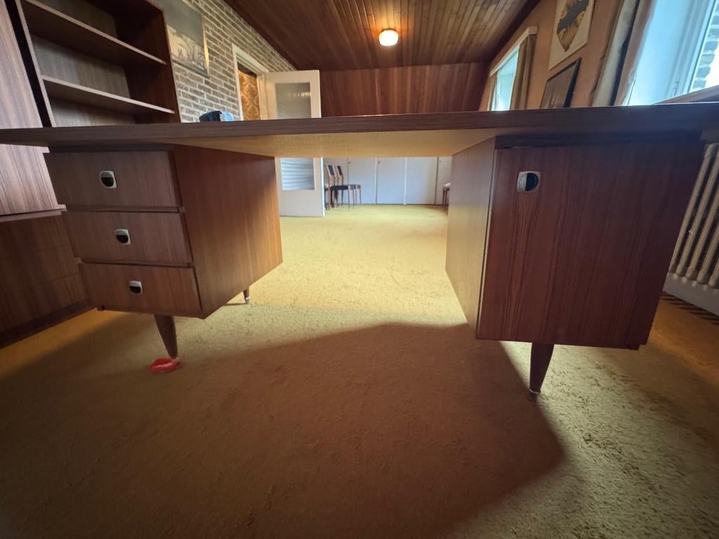 Vintage teak bureau Scandinavisch design jaren '60, 160 cm, Huis en Inrichting, Scandinavisch, Ophalen