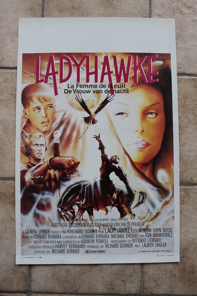 filmaffiche Rutger Hauer Ladyhawke 1985 filmposter, Collections, Enlèvement ou Envoi, Rectangulaire vertical, A1 jusqu'à A3, Comme neuf