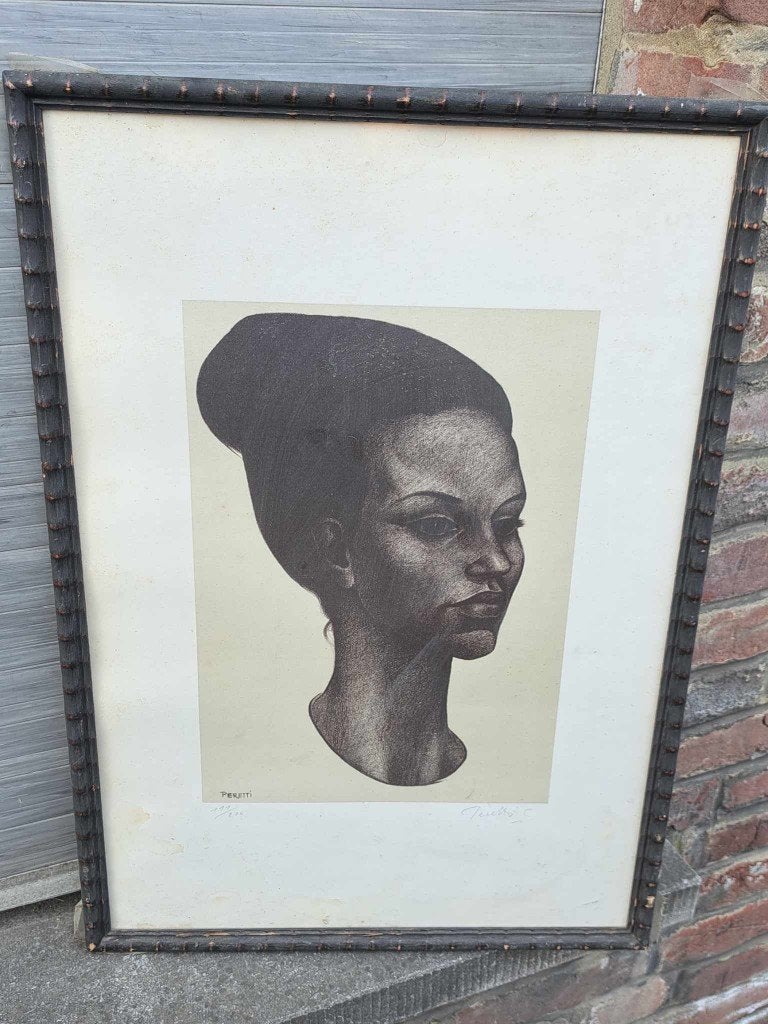lithographie portrait de femme signe calisto peretti, Enlèvement ou Envoi, Lithographie