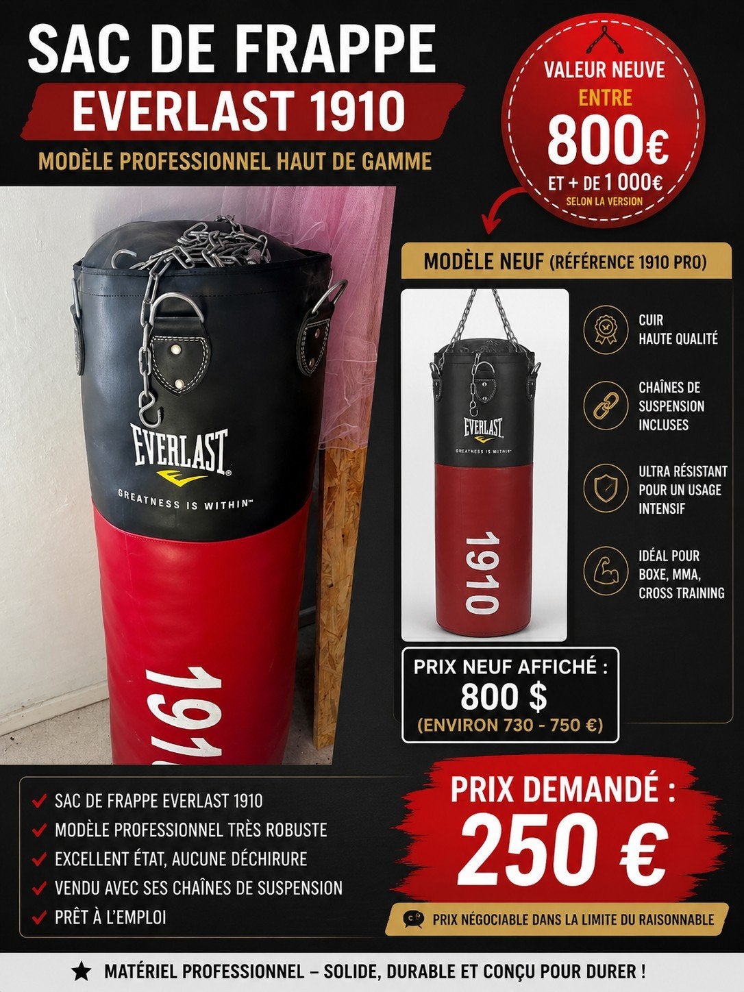 Sac de frappe Everlast 1910, Ophalen of Verzenden