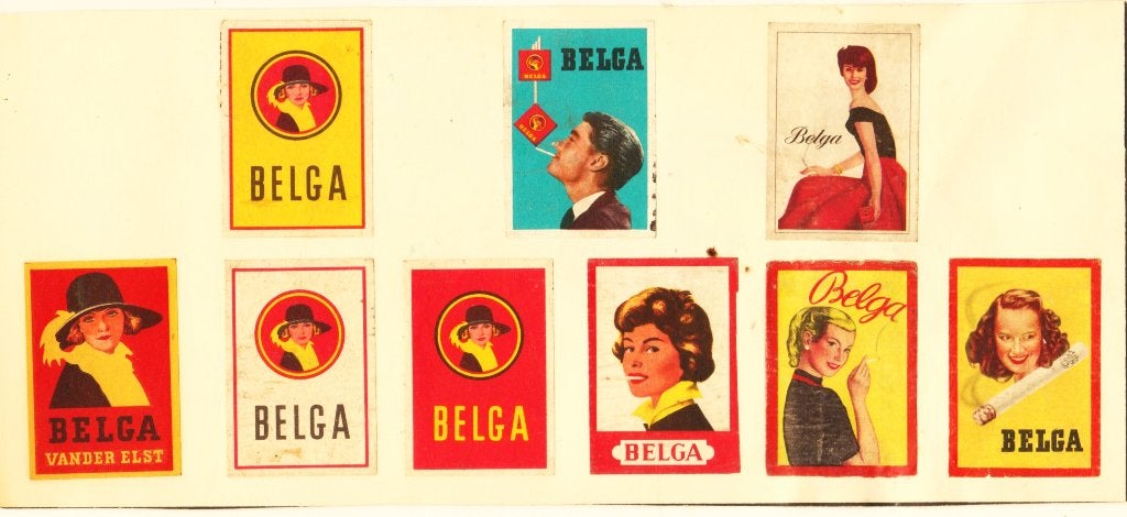 BELGA " 9 afbeeldingen van Belga sigaret op lucifer doosje, Verzamelen, Verzenden, Zo goed als nieuw, Verpakking
