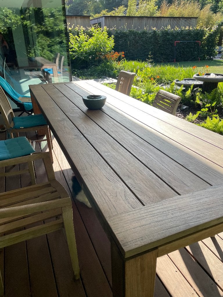 Tuintafel teak 3,2m op 1m, Tuin en Terras, Tuintafels, Ophalen, Zo goed als nieuw, Rechthoekig, Teakhout