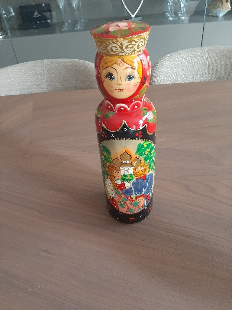 Prachtige handbeschilderde Russische houten flessenhouder, Ophalen of Verzenden, Nieuw, Meerkleurig, Hout