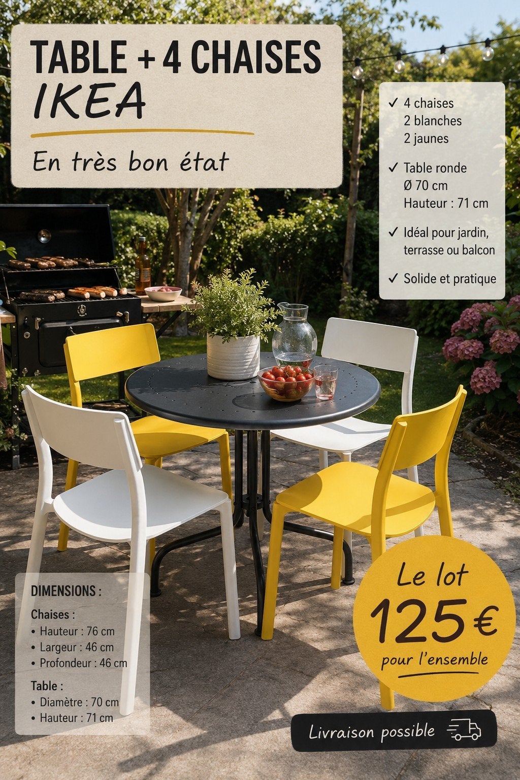 Lot de 4 chaises et 1 table ikea. Bon état, Enlèvement