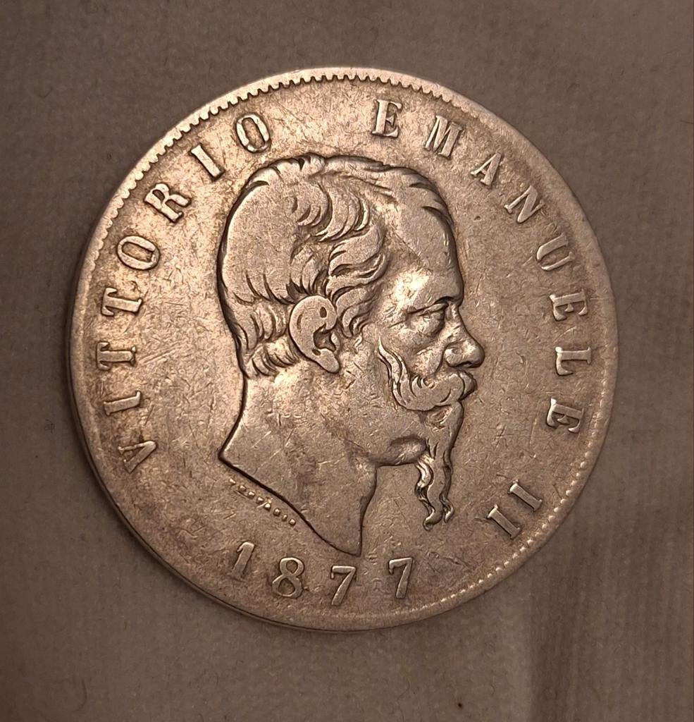 5 lire 1877 Vittorio Emanuele II Italië, Postzegels en Munten, Verzenden, Italië