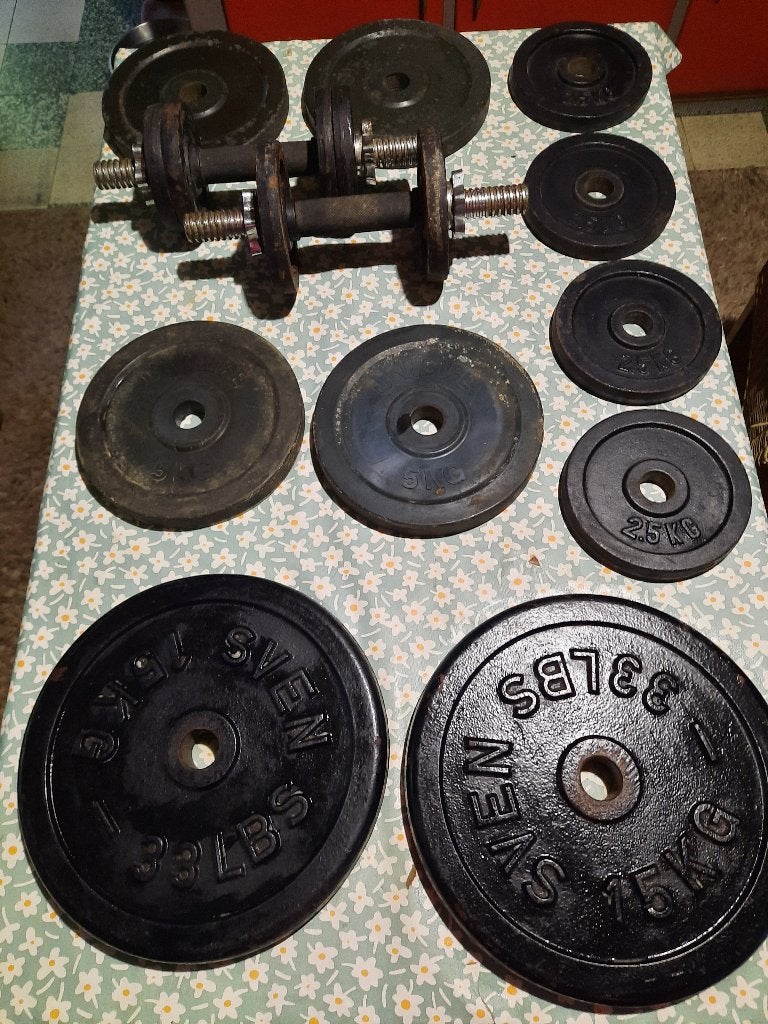 Oldschool gewichten fitness, Sport en Fitness, Fitnessmaterialen, Ophalen, Gebruikt, Halterschijven