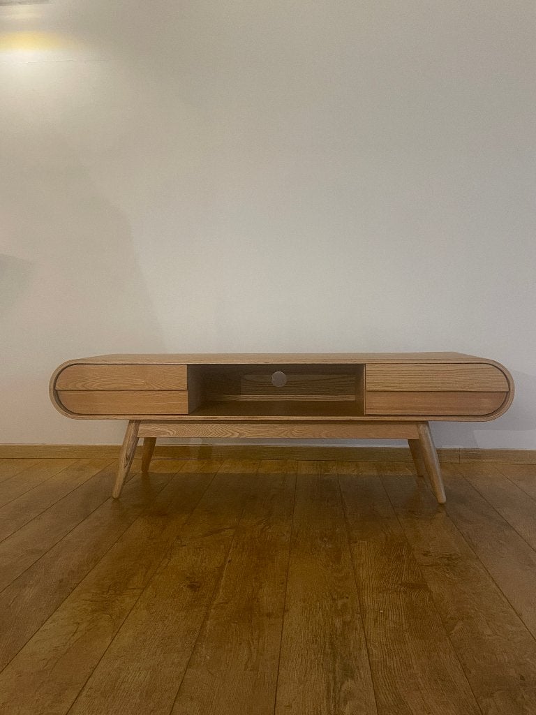 Tv meubel hout, Ophalen, 100 tot 150 cm, Scandinavisch, Zo goed als nieuw