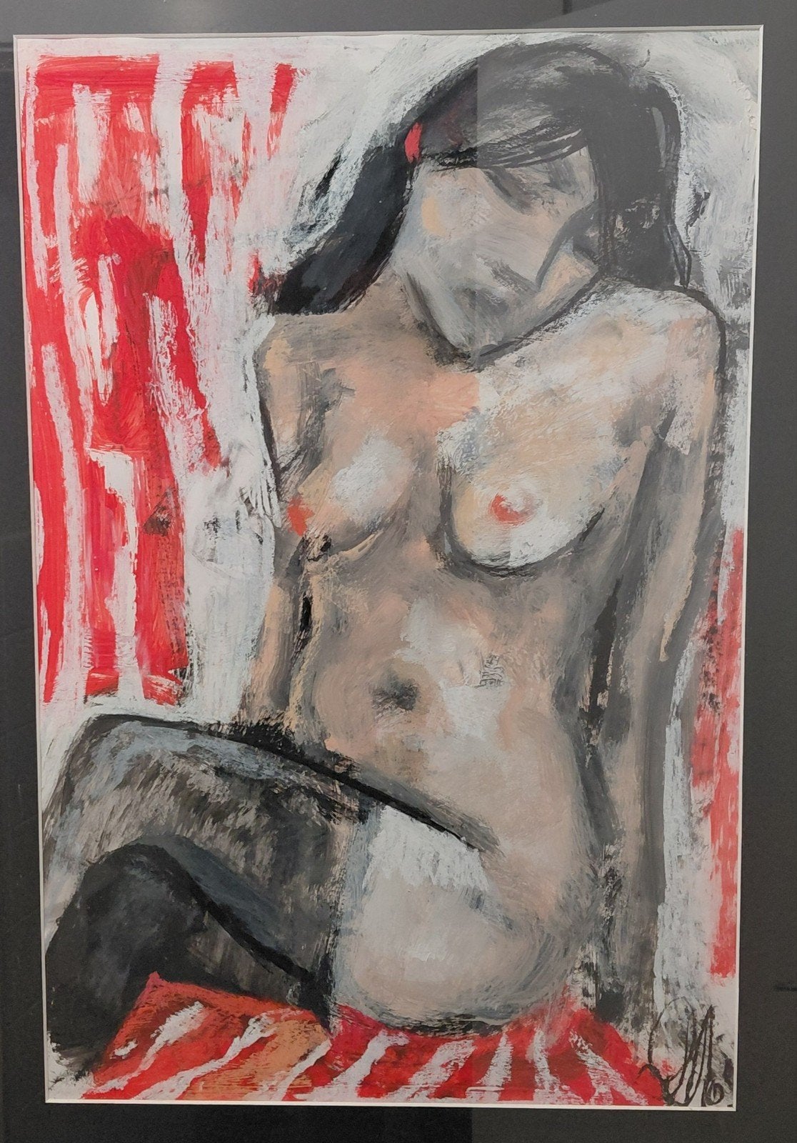 Prachtig schilderij op papier, Achter glas, Papier/karton, Ophalen of Verzenden, Gemengde techniek