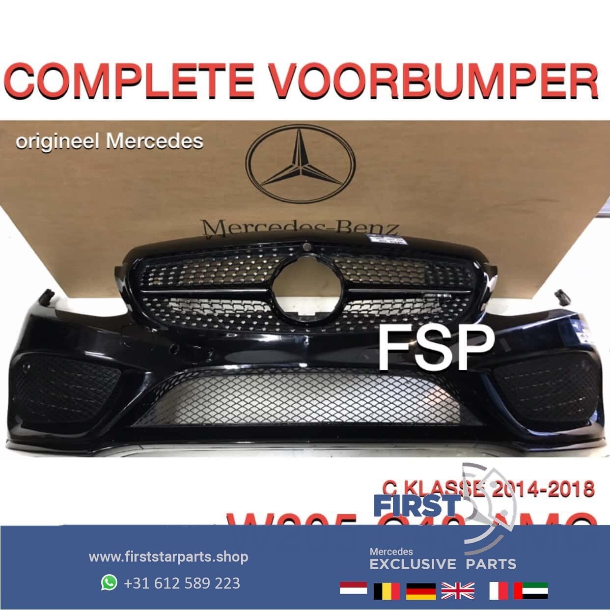W205 C205 C43 AMG VOORBUMPER COMPLEET Mercedes C Klasse ZWAR, Gebruikt, -, Voor, Ophalen of Verzenden