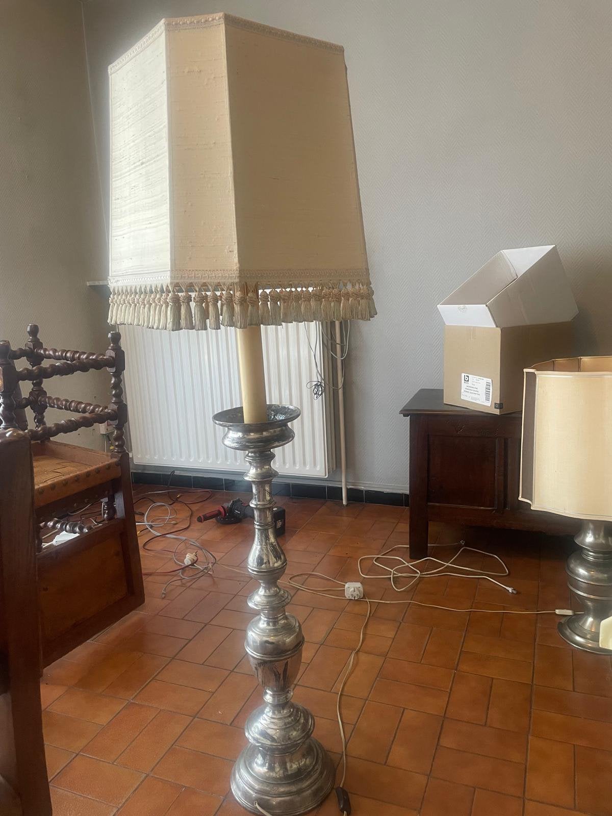Vintage staande lamp met grote stoffen kap – ca. 150 cm hoog, Ophalen, Zo goed als nieuw, Klassiek