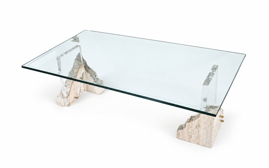 Travertin coffee table - Vintage salontafel - Travertijn, Ophalen