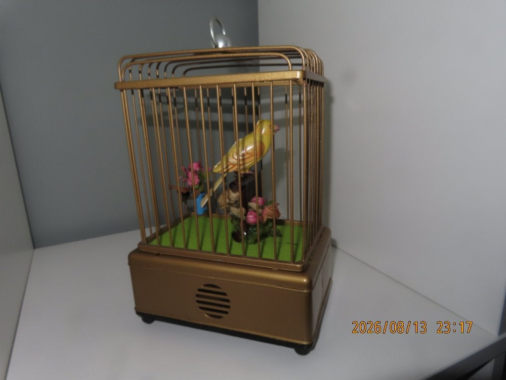 Blikken Speelgoed vogeltje in kooi speelgoed automaat, Antiek en Kunst, Antiek | Speelgoed, Verzenden