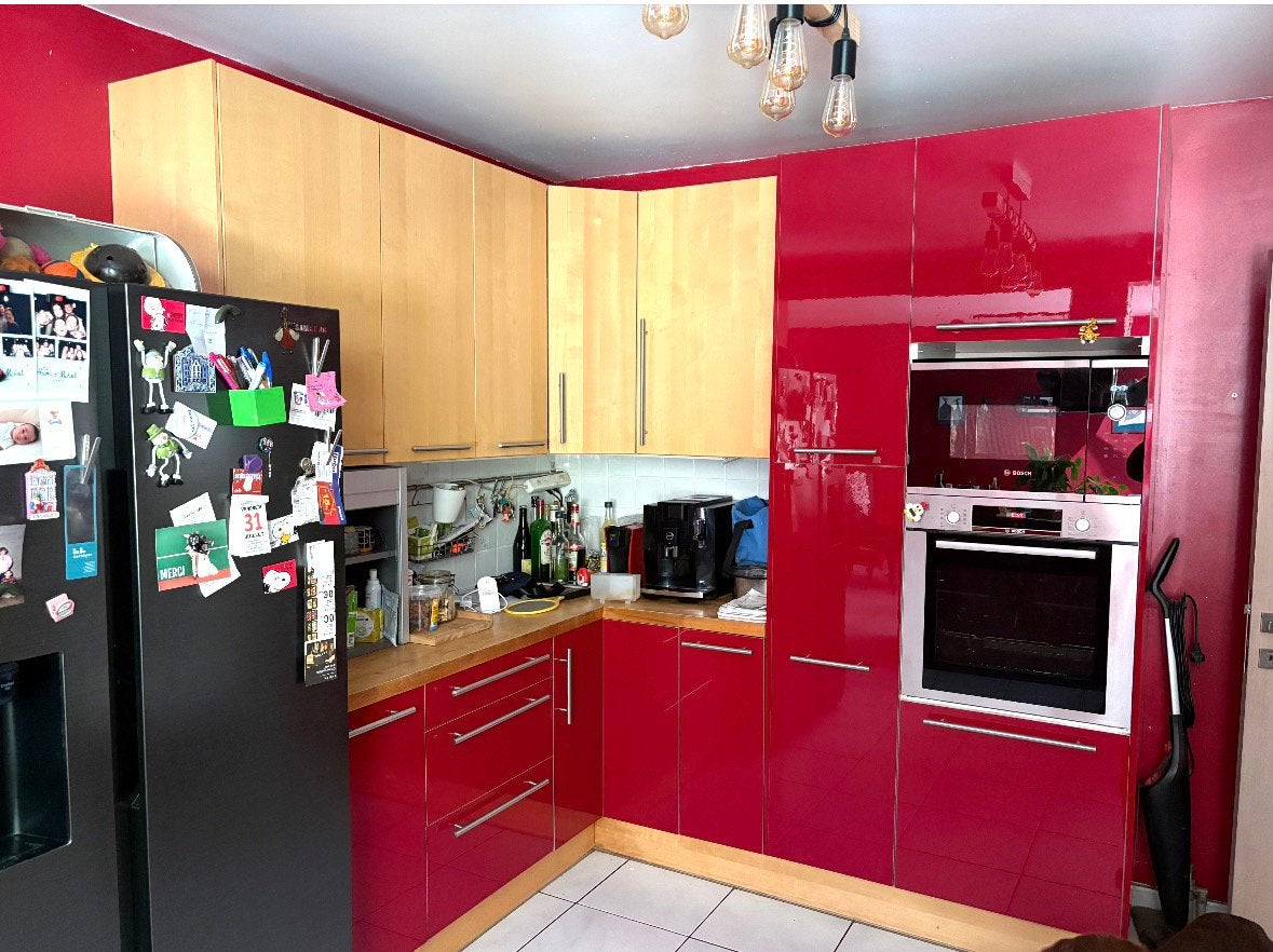Cuisines laquée rouge et statifié bois., Rouge, Brillant ou Laqué, Bois, Enlèvement