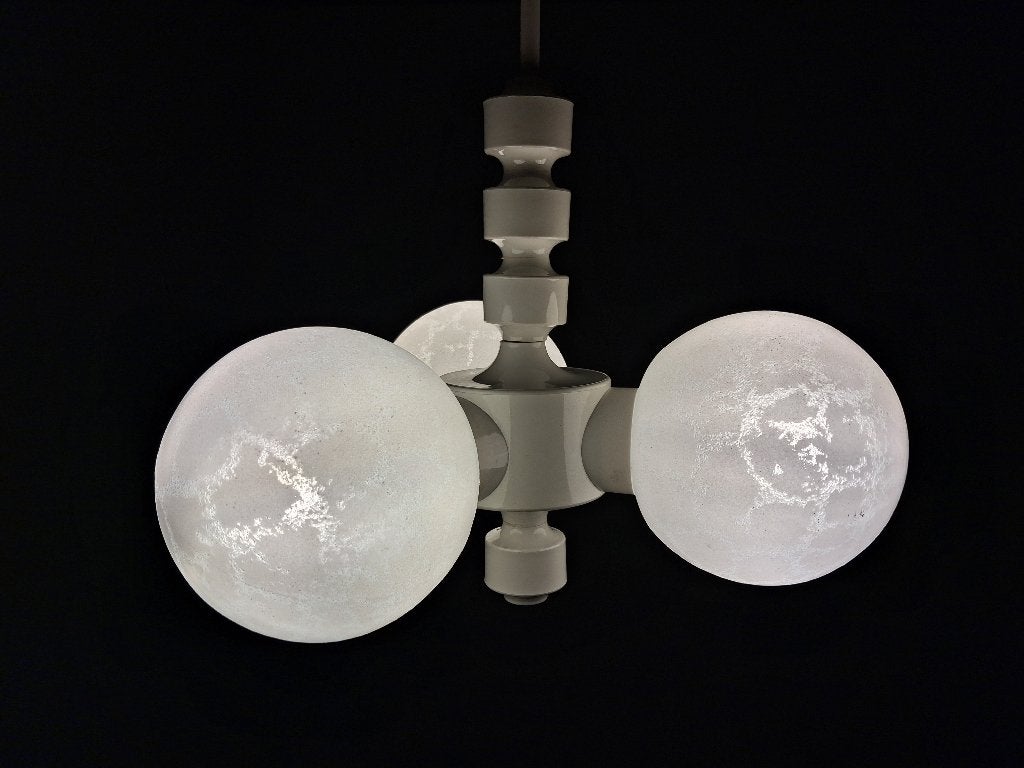 Vintage Space Age Hanglamp + Wandlamp, West-Duits Jaren 70, Ophalen, Gebruikt, Glas