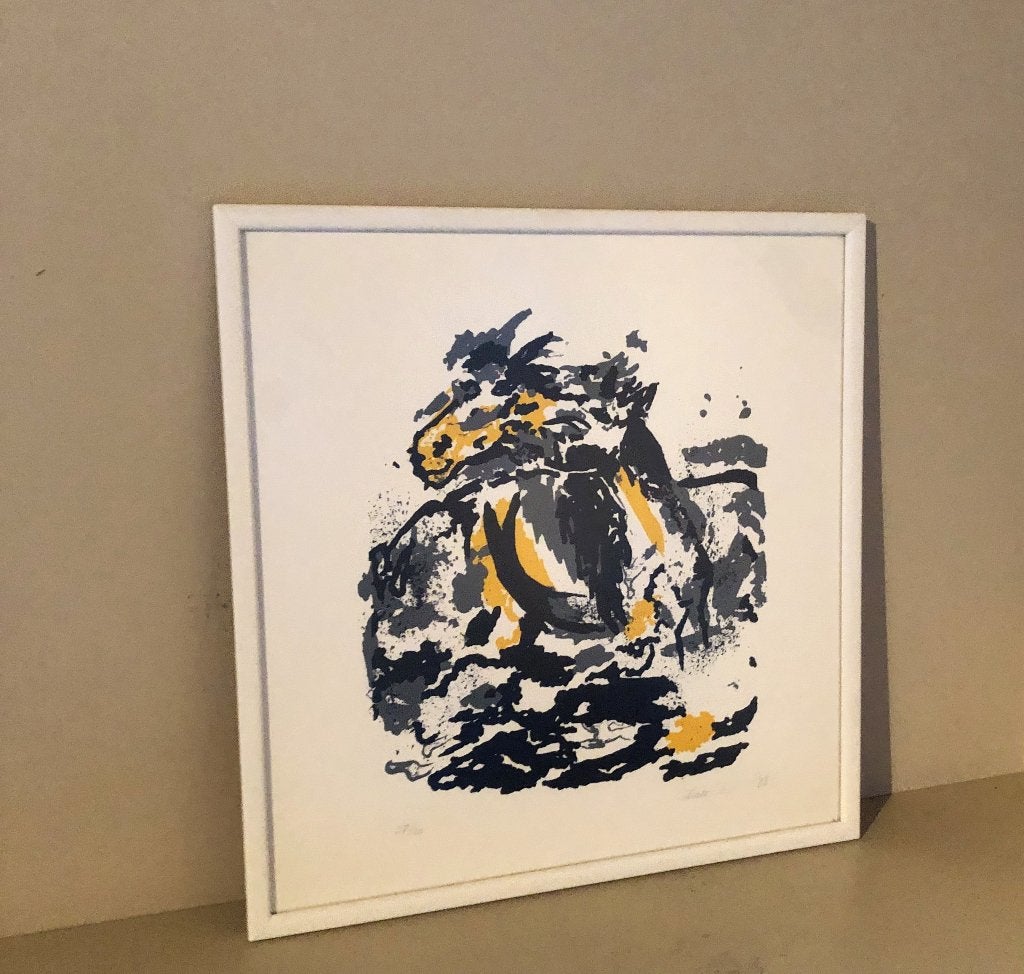 Witte kader met glas en kunstwerk van een paard 40h/38,5 Br, Enlèvement, Autres types, Moins de 50 cm, 5 – 50