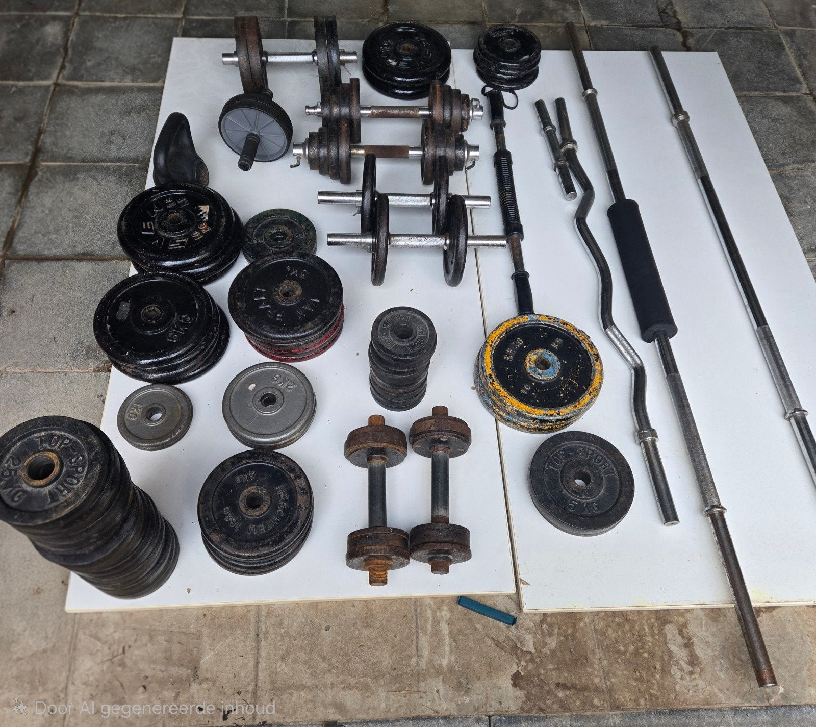 Complete home gym – 239 kg gewichten + 2 banken & barbells, Sport en Fitness, Ophalen, Gebruikt, Dumbbell