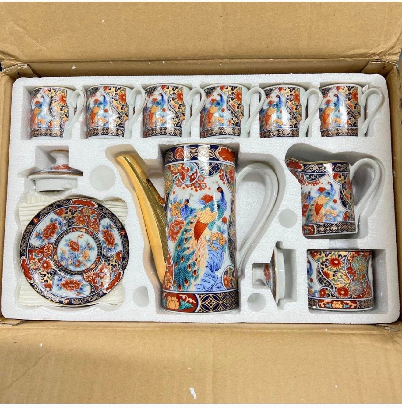 17 pcs de vaisselle japonaise IMARI, théière tasse lot, paon, Enlèvement ou Envoi